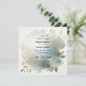 Soft Golden Dusty Blue Romance Wedding Kaart (Staand voorkant)