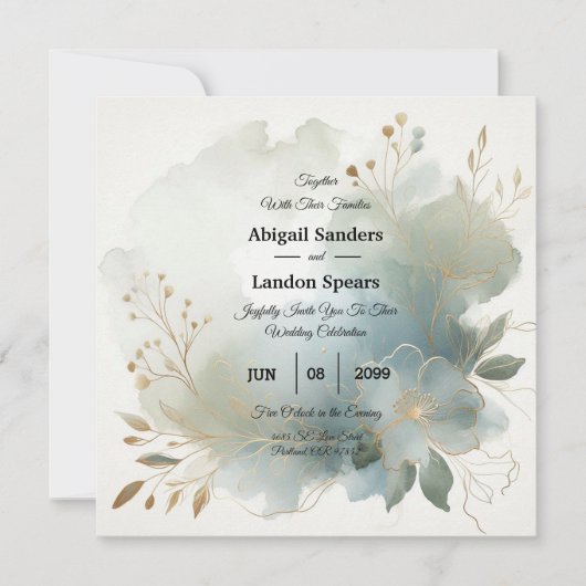 Soft Golden Dusty Blue Romance Wedding Kaart (Voorkant)