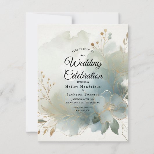 Soft Golden Dusty Blue Romance Wedding Kaart (Voorkant)