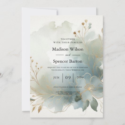 Soft Golden Dusty Blue Romance Wedding Kaart (Voorkant)