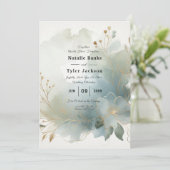 Soft Golden Dusty Blue Romance Wedding Kaart (Staand voorkant)