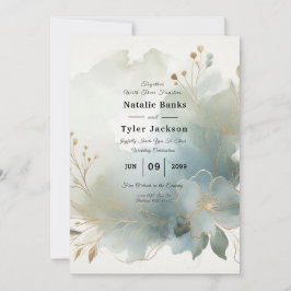 Soft Golden Dusty Blue Romance Wedding Kaart
