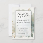 Soft Golden Dusty Blue Romance Wedding RSVP Kaartje (Voorkant)