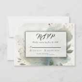 Soft Golden Dusty Blue Romance Wedding RSVP Kaartje (Voorkant)