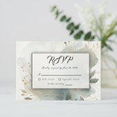 Soft Golden Dusty Blue Romance Wedding RSVP Kaartje (Staand voorkant)