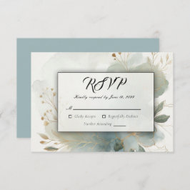 Soft Golden Dusty Blue Romance Wedding RSVP Kaartje