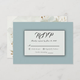 Soft Golden Dusty Blue Romance Wedding RSVP Kaartje