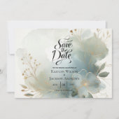 Soft Golden Dusty Blue Romance Wedding Save The Date (Voorkant)