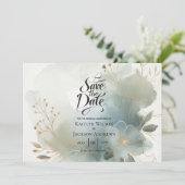 Soft Golden Dusty Blue Romance Wedding Save The Date (Staand voorkant)