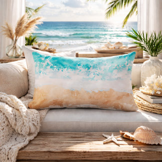 Soft Gradient Coastal Sandy Beach Teal Ocean Waves Kussen