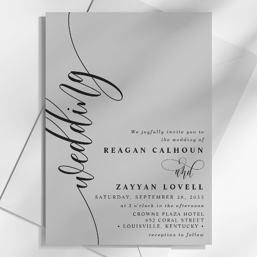 Soft Gray Elegant Calligraphy Script Wedding Kaart