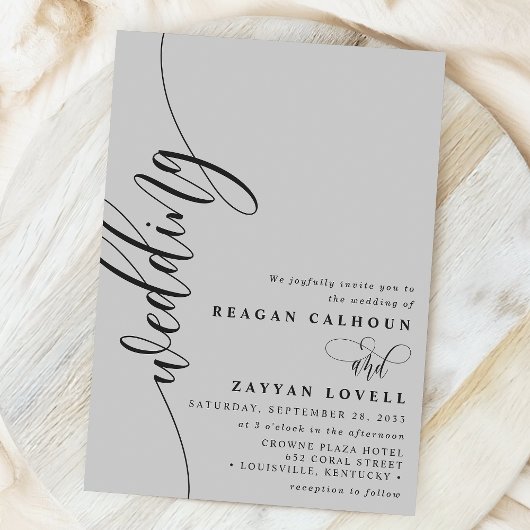 Soft Gray Elegant Calligraphy Script Wedding Kaart