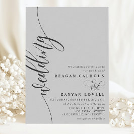 Soft Gray Elegant Calligraphy Script Wedding Kaart
