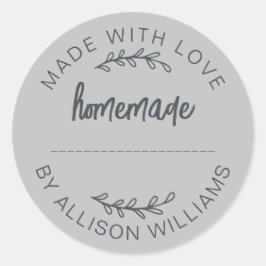 Soft Gray Script Made With Love Homemade Food Jar Ronde Sticker