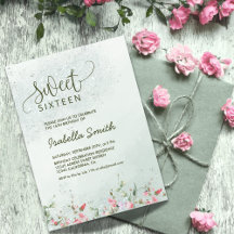 Soft Green & Blush Bloemen Sweet 16 Verjaardagsfee