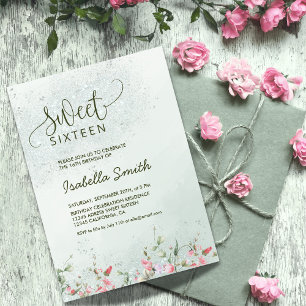 Soft Green & Blush Bloemen Sweet 16 Verjaardagsfee Kaart