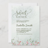 Soft Green & Blush Bloemen Sweet 16 Verjaardagsfee Kaart (Voorkant)