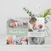 Soft Green Custom Photo Collage Baby Boy Birth Bedankkaart (Staand voorkant)