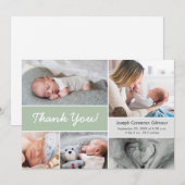 Soft Green Custom Photo Collage Baby Boy Birth Bedankkaart (Voorkant / Achterkant)