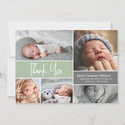 Soft Green Custom Photo Collage Baby shower Bedankkaart (Voorkant)