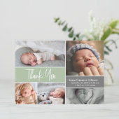 Soft Green Custom Photo Collage Baby shower Bedankkaart (Staand voorkant)