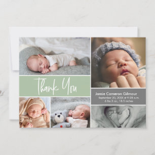 Soft Green Custom Photo Collage Baby shower Bedankkaart