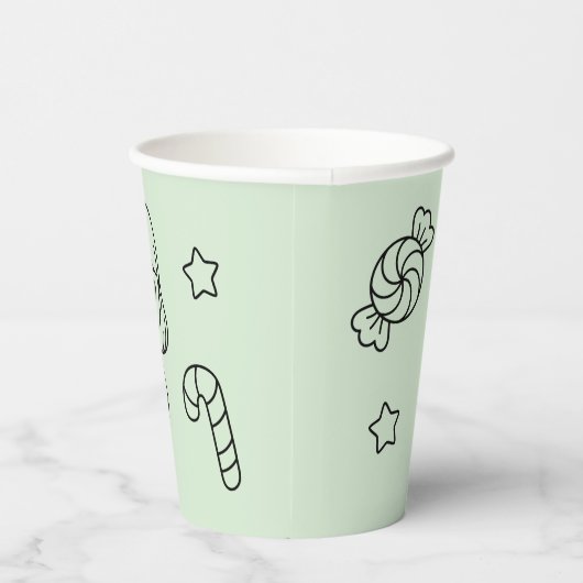 Soft Green Cute Girl and Cat Christmas Design Papieren Bekers (Rechts)