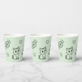 Soft Green Cute Girl and Cat Christmas Design Papieren Bekers
