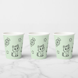 Soft Green Cute Girl and Cat Christmas Design Papieren Bekers