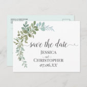Soft Green Eucalyptus Watercolor Rustic Wedding Aankondigingskaart (Voorkant / Achterkant)