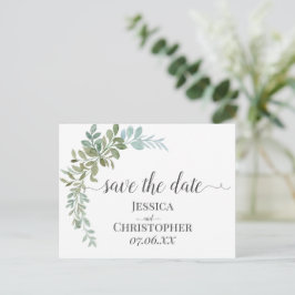Soft Green Eucalyptus Watercolor Rustic Wedding Aankondigingskaart