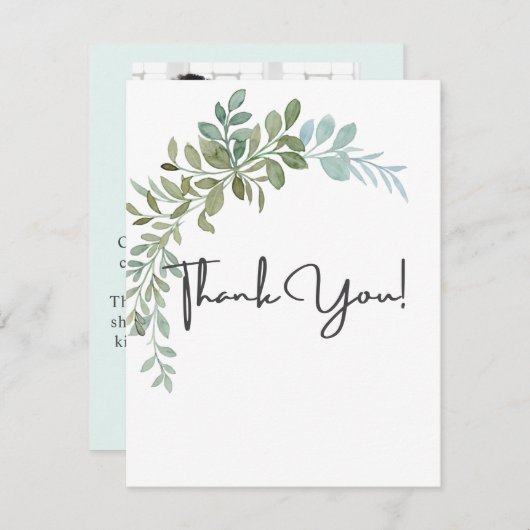 Soft Green Eucalyptus Watercolor Rustic Wedding Bedankkaart (Voorkant / Achterkant)