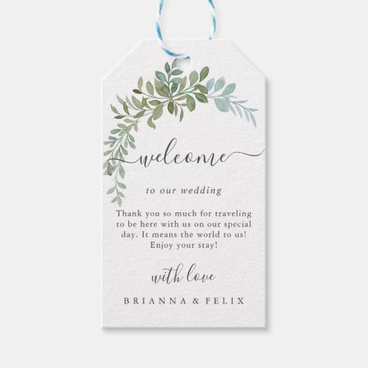 Soft Green Eucalyptus Watercolor Rustic Wedding Cadeaulabel (Voorkant)