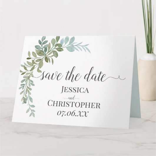 Soft Green Eucalyptus Watercolor Rustic Wedding Kaart (Voorkant)