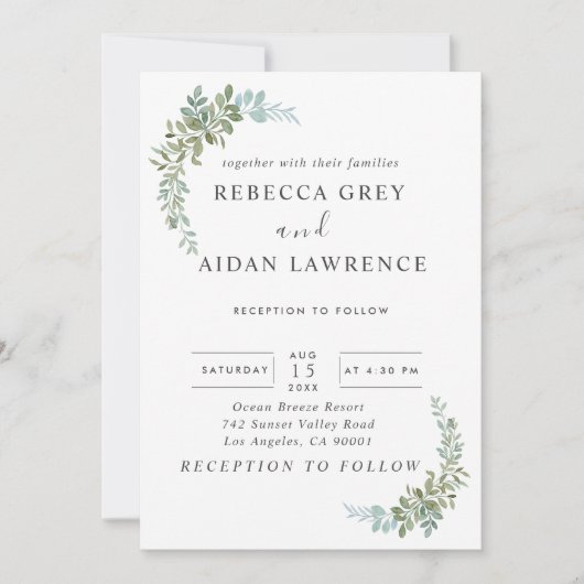 Soft Green Eucalyptus Watercolor Rustic Wedding Kaart (Voorkant)