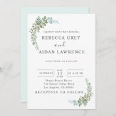 Soft Green Eucalyptus Watercolor Rustic Wedding Kaart (Voorkant / Achterkant)