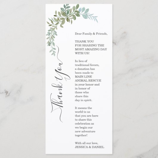 Soft Green Eucalyptus Watercolor Rustic Wedding Menu (Achterkant)