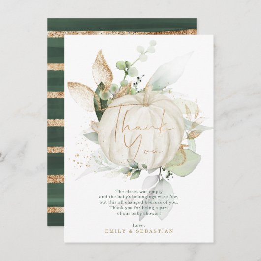 Soft Green Gold Botanical Eucalyptus Baby shower Bedankkaart