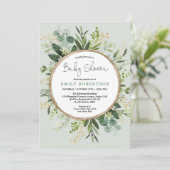 Soft Green Gold Botanical Greenery Baby shower Kaart (Staand voorkant)