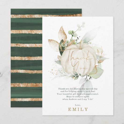 Soft Green Gold Botanical Pumpkin-Vrijgezellenfees Bedankkaart (Voorkant / Achterkant)