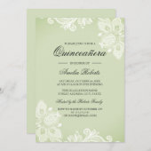 Soft Green Lace Quinceanera Uitnodiging (Voorkant / Achterkant)