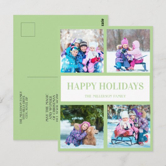 Soft Green Multi Photo kerstfeestay Greep Briefkaart (Voorkant / Achterkant)