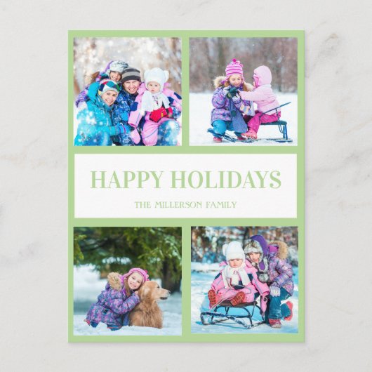 Soft Green Multi Photo kerstfeestay Greep Briefkaart (Voorkant)