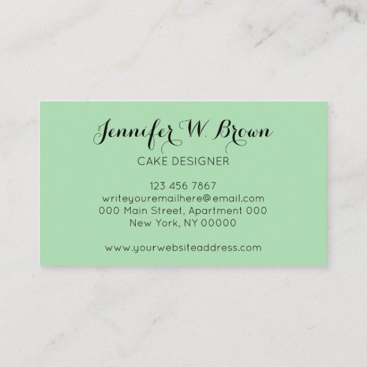 Soft Green Pastry Cake Decorting Artist Bakery Visitekaartje (Achterkant)