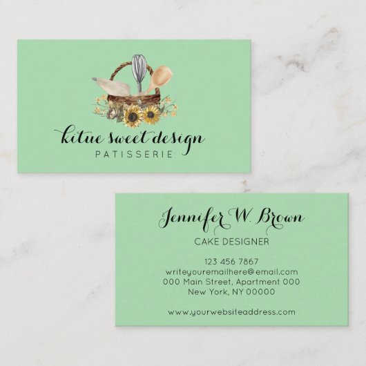 Soft Green Pastry Cake Decorting Artist Bakery Visitekaartje (Voorkant / Achterkant)