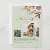 Soft green rust leaves boho floral fall wedding kaart (Achterkant)