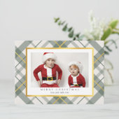 Soft Green Tartan Plaid Faux Gold Christmas Kaart (Staand voorkant)