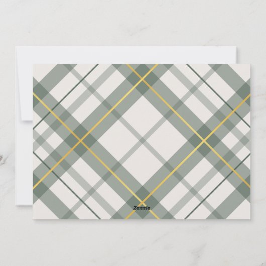 Soft Green Tartan Plaid Faux Gold Christmas Kaart (Achterkant)