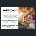 Soft Green Uw Logo Foto's QR Spa Salon Flyer<br><div class="desc">Marketing flyer voor met zachte groene details voor een spa, salon, massagetherapeut of meer met uw foto's, logo en QR-code. Voeg jouw tekst toe, uw diensten, een kortingsaanbod, contactgegevens, adres, openingstijden, informatie over tekst, sociale media en meer. Promotionele spa flyer gepersonaliseerd met tekst, logo, foto's en QR-code om uit te...</div>