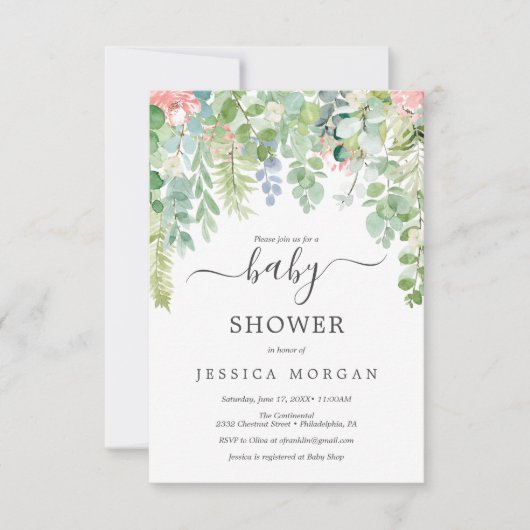 Soft Greenery Baby shower Invitation Kaart (Voorkant)